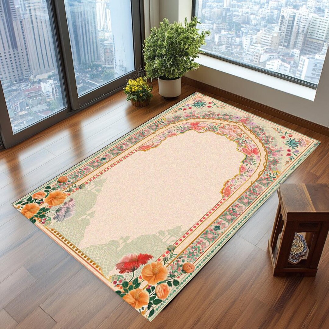 Round Islamic Rug Traditional Islamic Design Prayer Rug, Comfortable Janmaz, Elegant ...