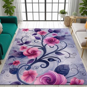 Floral decor rug, Contemporary rug, Colorful rug, Bright rug, Living room rug, Rug for corridor, Printed rug, Washable rug, Cozy rug