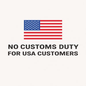 a flag of the United States with the text "NO CUSTOMS DUTY FOR USA CUSTOMERS" written below it.