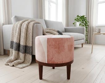 Blush Colour Block Round Pouf | Wooden Footstool Seat | Scandi Bedroom Decor