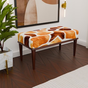 Elegant modern bench, Tiger print upholstery bench, Handmade ottoman bench, Comfortable bench, Entryway bench, Accent furniture, H-245