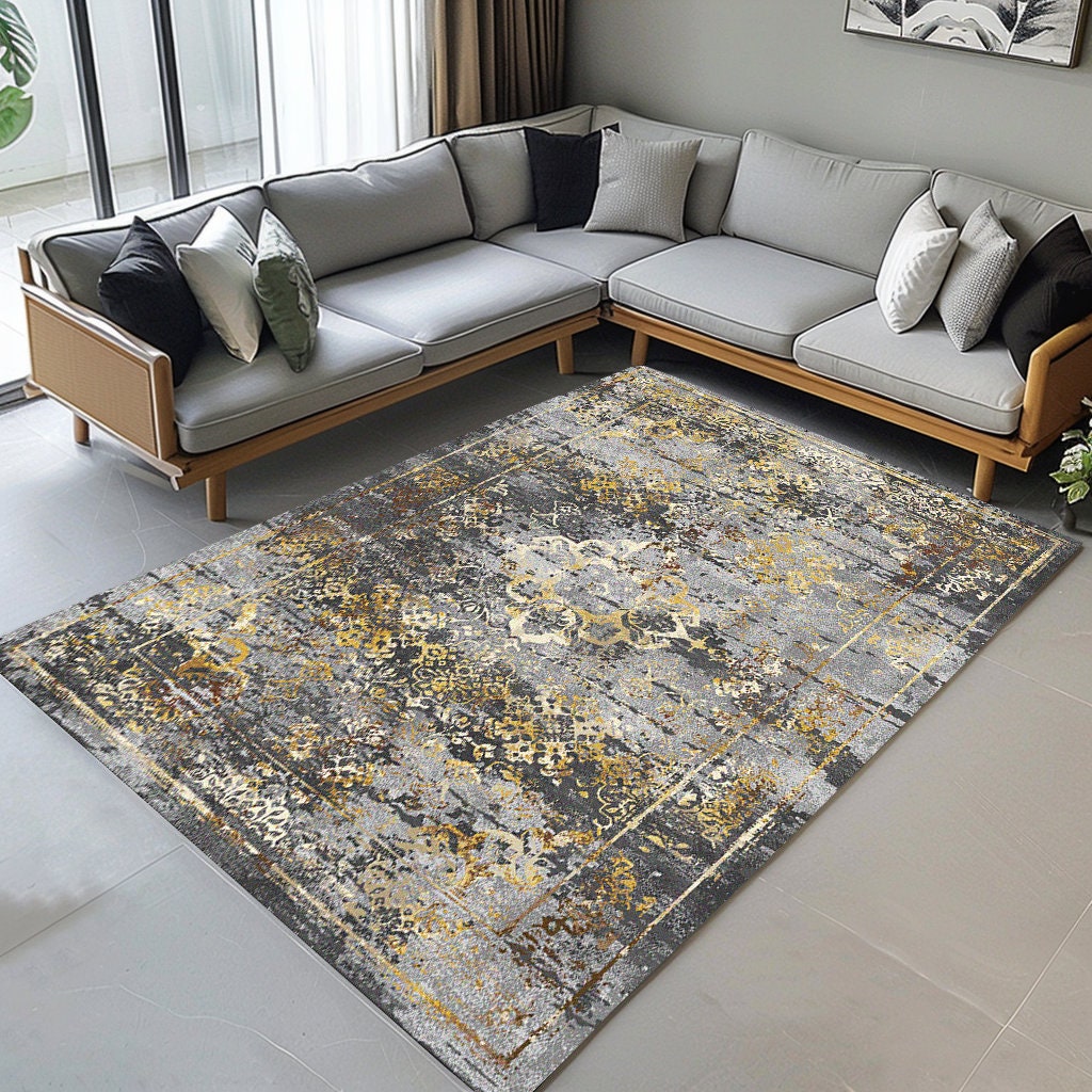 Rugs for Bedroom, Gray Gold Rug, Bohemian Rug, Frame Design Rug, Medallion  Rug, Multicolor Rug, Area Rug, Contemporary Rug, Living Room Rug - Etsy, image size:1024x1024