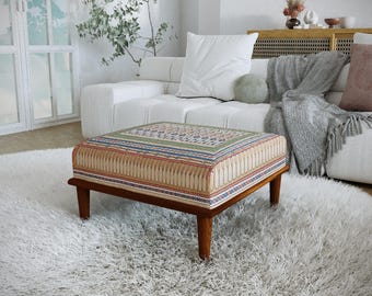 Multicolor Ikat Indoor Seating Bench, Boho Tribal Livingroom Ottoman, H-823