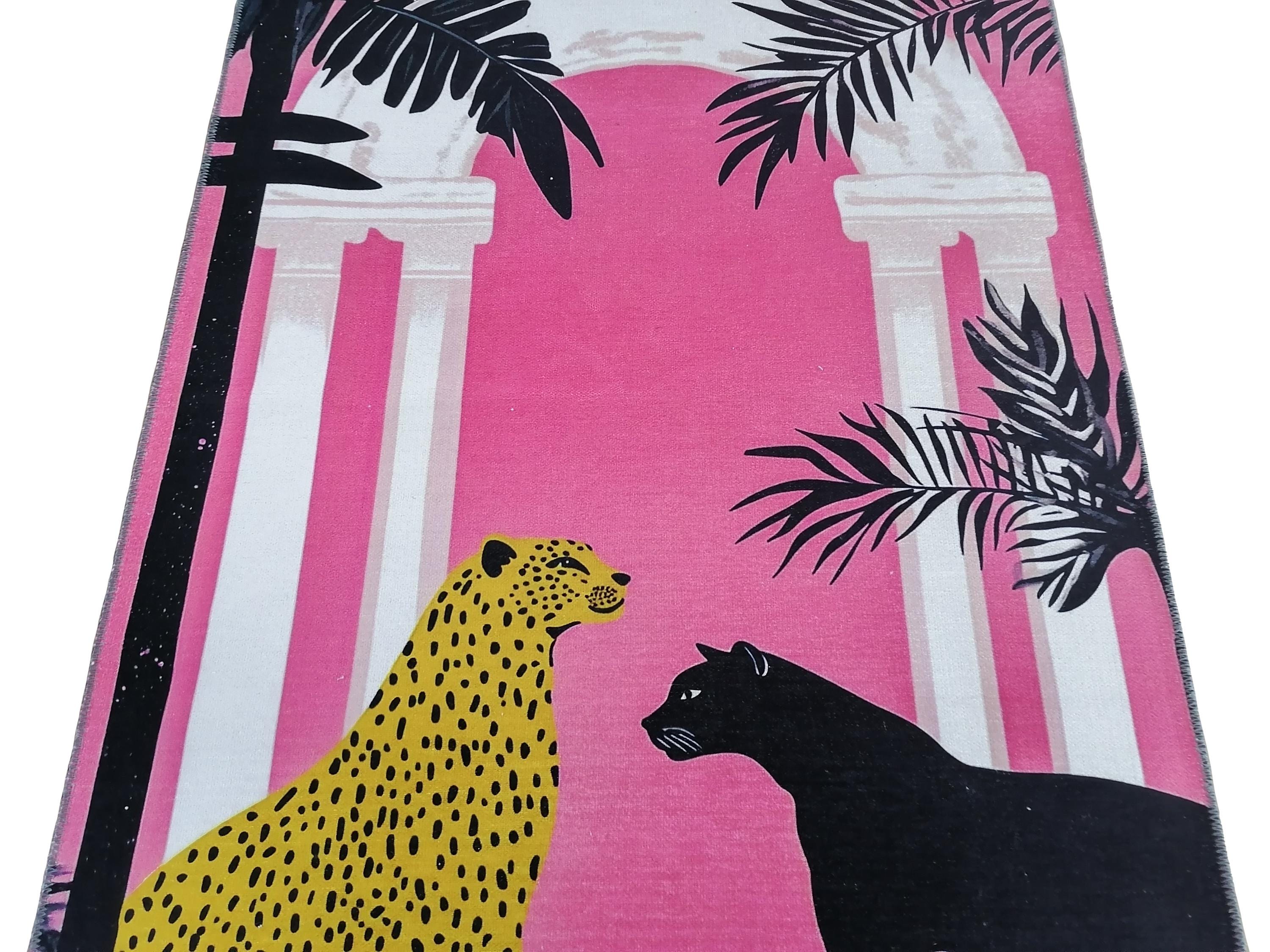 Leopard and Puma Patterned Carpet, Pink Color Rug, Home Decor Rug, Suit ...