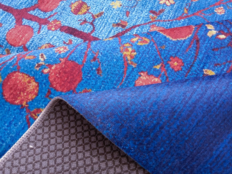 Blue turkish rug, Tree rug, Living room rug, Lodge rug, Porch rug, Washable rug, Outdoor rug, Bedroom rug, Printed rug, Floor decor carpet