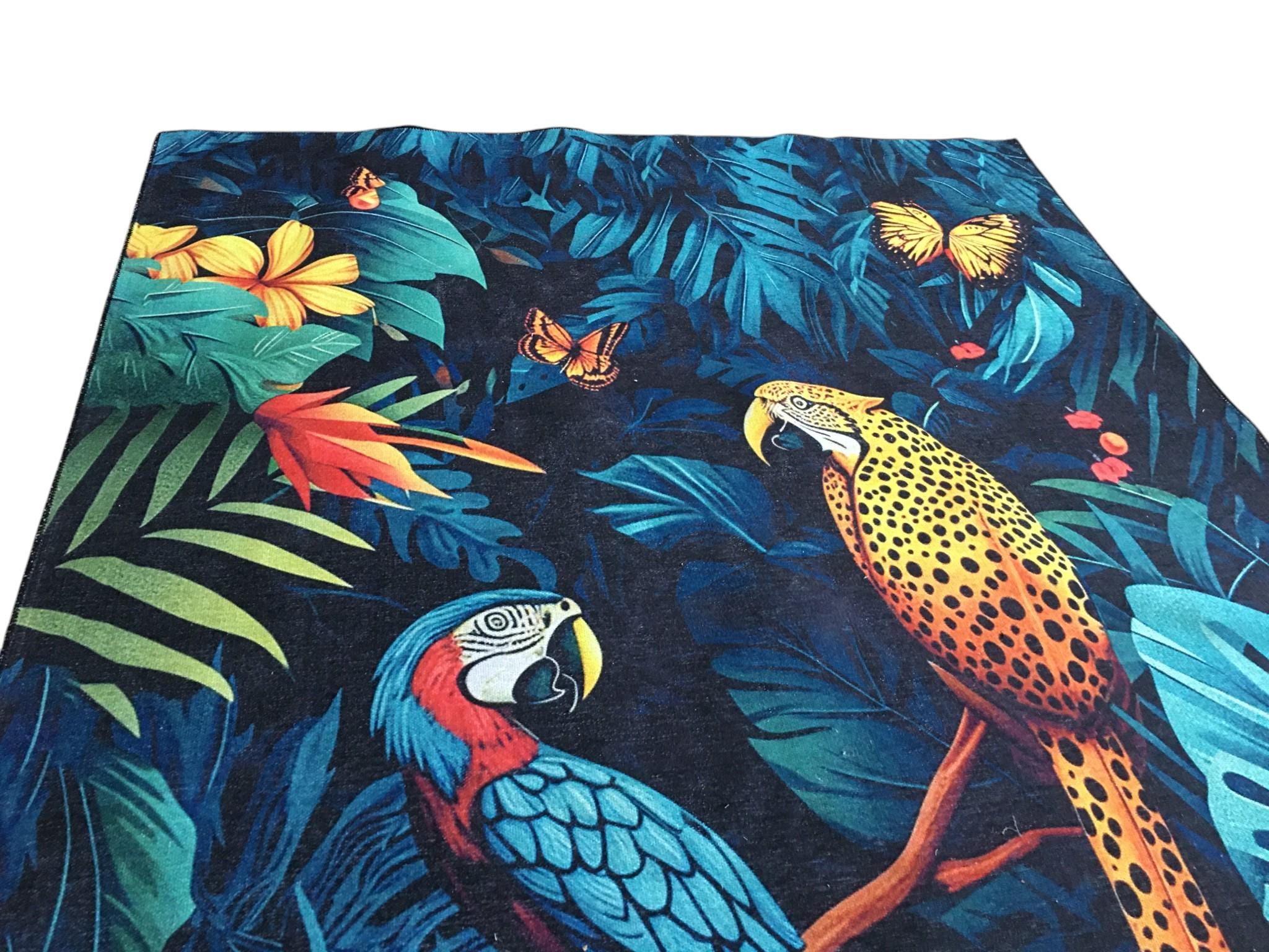 Parros Rugs Floral Parrot Rug, Machine Washable Rug, Tropical Rug, Patio Rug ...