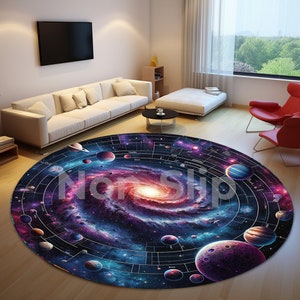 Milky way rug, Round rug, Planet rug, Space rug, Galaxy rug, Educational rug, Washable rug, Handmade rug, Soft rug, Bedroom rug, Floor rug