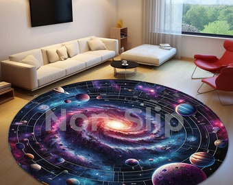 Milky way rug, Round rug, Planet rug, Space rug, Galaxy rug, Educational rug, Washable rug, Handmade rug, Soft rug, Bedroom rug, Floor rug