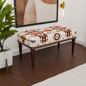 Bohemian Patterned Bench: Mid Century Modern Entryway Ottoman