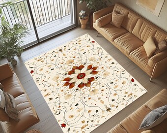 Great for everyday use, Non-slip rug, Contemporary rug, Artistic printeden rug, Floral design rug, Home decoration rug, Bedding room rug