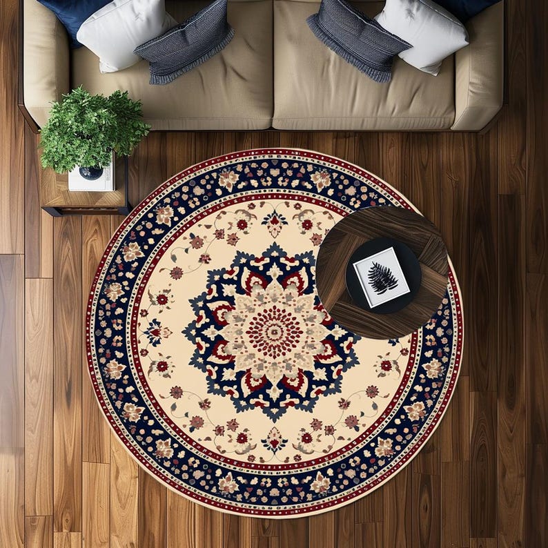 Entrance Rug, Under bench rug, Modern rug, Rug with flowers, Boho rug, Soft decor rug, Round rug, Non slip rug, Ethnic rug, Turkish rug
