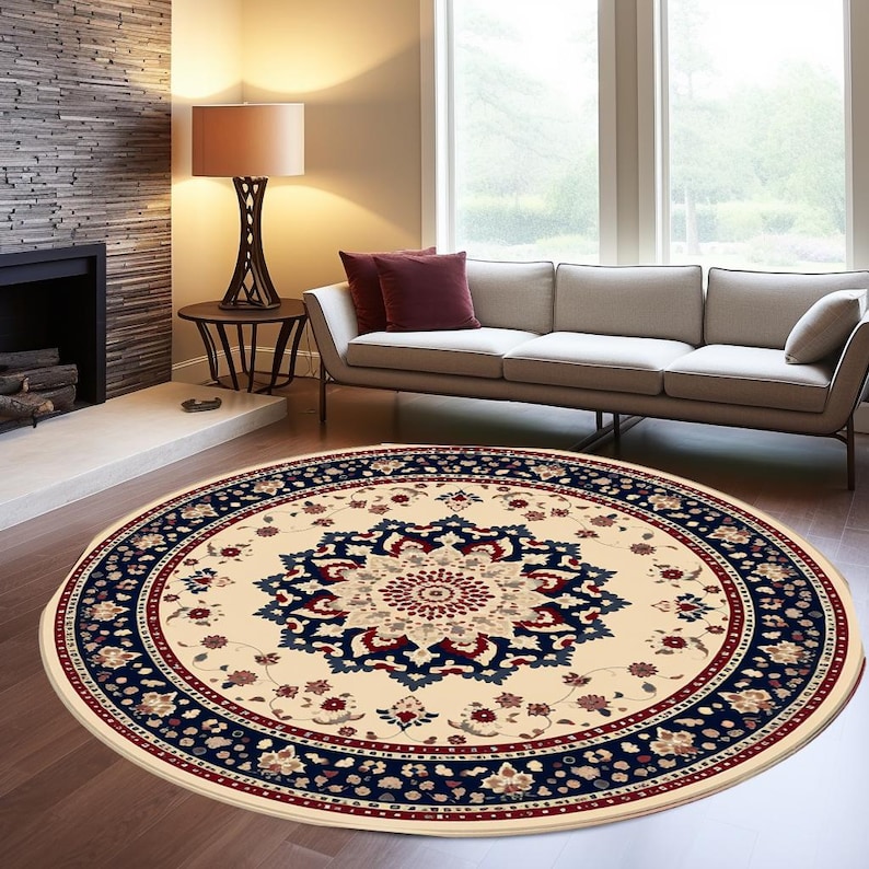 Entrance Rug, Under bench rug, Modern rug, Rug with flowers, Boho rug, Soft decor rug, Round rug, Non slip rug, Ethnic rug, Turkish rug