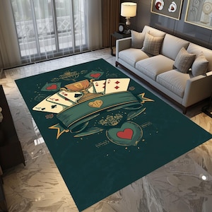 Machine washable rug, Play cards print rug, Patio rug, Runner rug, Housewarming rug, Fade color rug, Holiday rug, Everyday rug, Art rug
