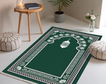 Alfombra de oración con estampado verde, regalo de boda, tapete de suelo, alfombra de oración lavable, alfombra de oración de lujo, alfombra de regalo de inauguración de la casa, alfombra de regalo de Hajj, regalo de Ramadán