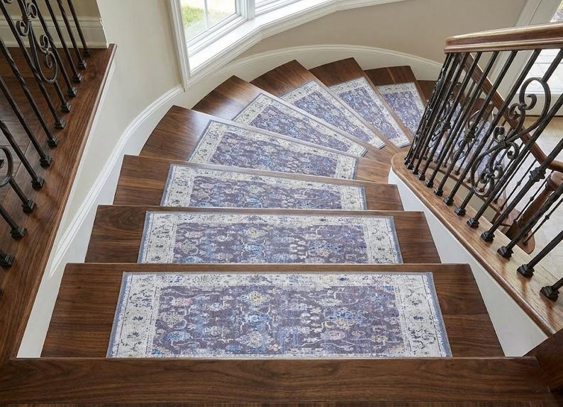 Outdoor Step Rugs Stair Covering Rug, Printed Stair Rug, Wooden Treads Rug, Floral Stair ...