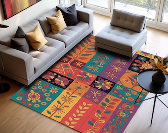 Colorful boho area rug, Hippie decor rug, Eclectic erasable rug, Printed Non slip rug, Bedroom rug, Washable runner rug, Corridor rug, H-941