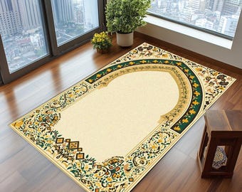 Vintage style prayer rug, Colorful patterned prayer rug, Elegance sajadah, Easy to clean prayer rug, Heavy prayer rug, Non slip prayer rug