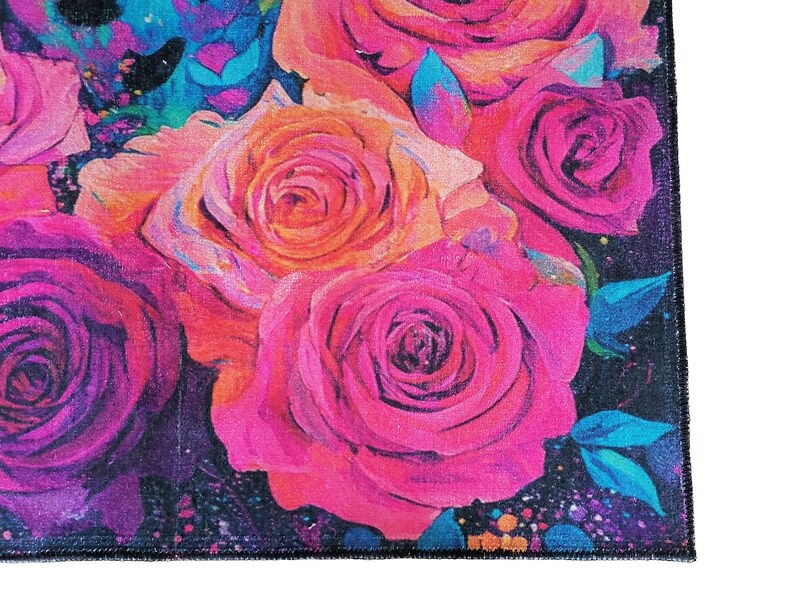 Rose pattern rug, Leopard print rug, Luxury rug, Modern home decor, Area rug, Non slip rug, Washable runner rug, Under bench rug, Boho rug