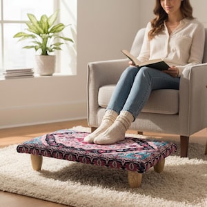 Low Profile Step for High Beds and Closets, Handmade Wooden Support Platform with Decorative Surface, H-938