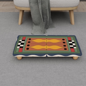 Voetenbank in backgammonstijl | Retro bordspelkamer opstapkruk | H-1636