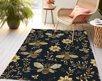 Teppich mit Bienenmuster, rutschfester Outdoor-Teppich, waschbarer Teppich, Teppich mit Honigbienenmuster, Wohnzimmerteppich, rechteckiger Teppich, Schlafzimmerteppich, Balkonteppich