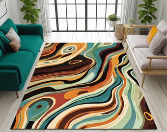 Abstract patterned rug, Modern decoration rug, Multicolor printed rug, Living room rug, Sustainable rug, Machine washable rug, Non-slip rug