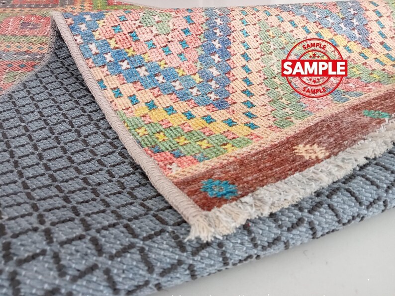 contemporary rug, orange area rug, primitive runner rug, bohemian runner rug, farmhouse runner rug, livingroom rug, hallway rug image 8