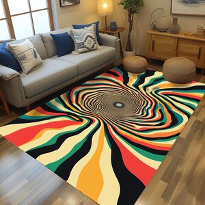 Vortex design rug, Machine washable rug, Inspired floor decor rug, Aesthetic rug for workshop, Lovely rug, Non slip runner rug, Retro rug