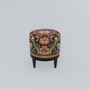 Ethnic design pouf, Floral footstool, Round ottoman bench, Gothic footrest, Living room furniture, Rustic hall stool, Round plant stand, F-9