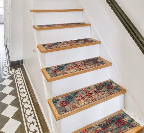 boho chic decor, coastral stair tread, rug for doorway, washable runner, oriental rug red, vintage pattern rug, pet friendly runner