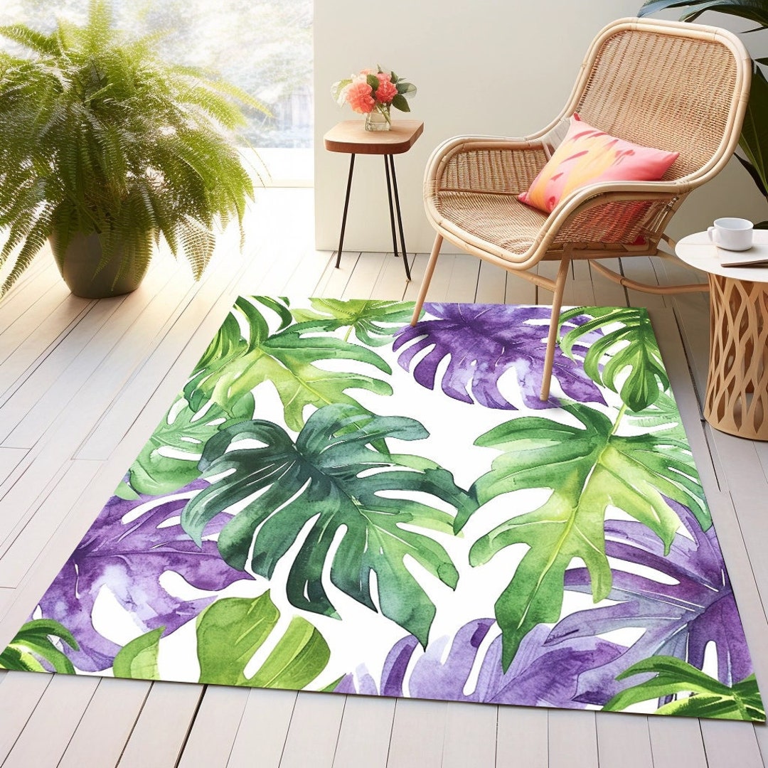 Tropical Patio Rug, Large Botanic Rug, Terrace Rug, Fordable Rug ...