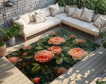 Nature inspired rug, Flower print rug, Non slip rug, Decorative area rug, Patio outdoor rug, Stylish rug, Washable rug, Handmade rug