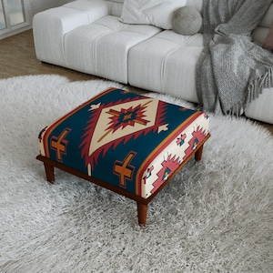 Vibrant Southwestern Accent Bench, Geometric Aztec Tribal Makeup Ottoman, H-1145