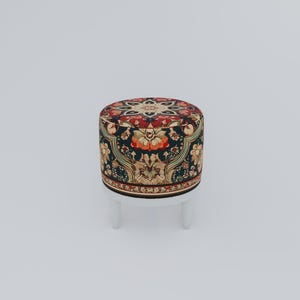 Ethnic design pouf, Floral footstool, Round ottoman bench, Gothic footrest, Living room furniture, Rustic hall stool, Round plant stand, F-9