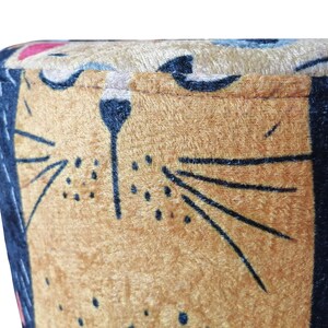 Cat pattern round pouf, Cute design bench, Colorful footstool, Elegance round pouf, Bedroom pouf, Comfortable furniture, Stylish bench, H-12 image 15