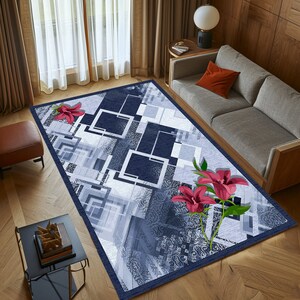 Blue white rug, Living room rug, Bedroom rug, Area rug, Bohemian rug, Turkish rug, Oushak rug, Washable rug, Non slip rug, Entry rug