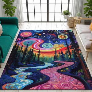 Chic area rug, Aesthetic rug, Washable rug, Non slip rug, Patio rug, Multicolor rug, Floor cover rug, Landscape rug, Amazing print rug