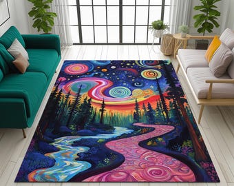 Chic area rug, Aesthetic rug, Washable rug, Non slip rug, Patio rug, Multicolor rug, Floor cover rug, Landscape rug, Amazing print rug