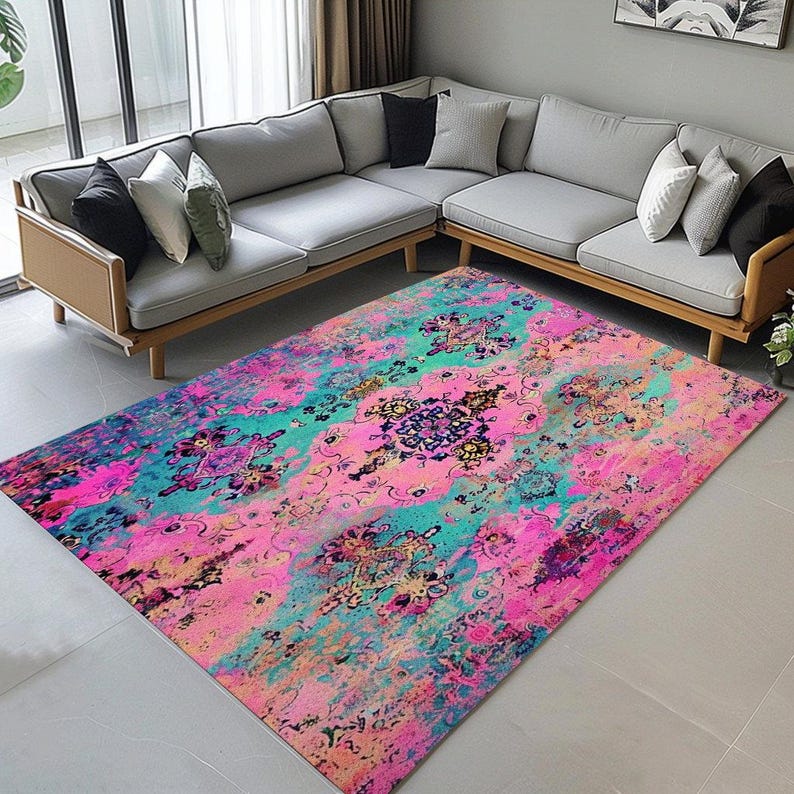 Turquoise Rug, Cute Home Decor, Birthday Decor Rug, Livingroom Rug, Kitchen Large Rug, Bedroom Large Rug, Contemporary Rug, Washable Runner