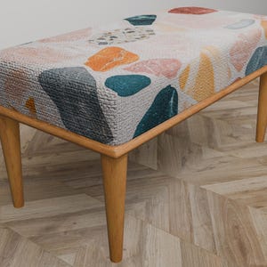 Sitting bench, Retro bench, Hand crafted bench, Unique bench, Custom sizes bench, Soft cushined bench, Sofa companion, Ottoman footrest,C-23