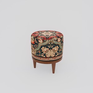 Ethnic design pouf, Floral footstool, Round ottoman bench, Gothic footrest, Living room furniture, Rustic hall stool, Round plant stand, F-9