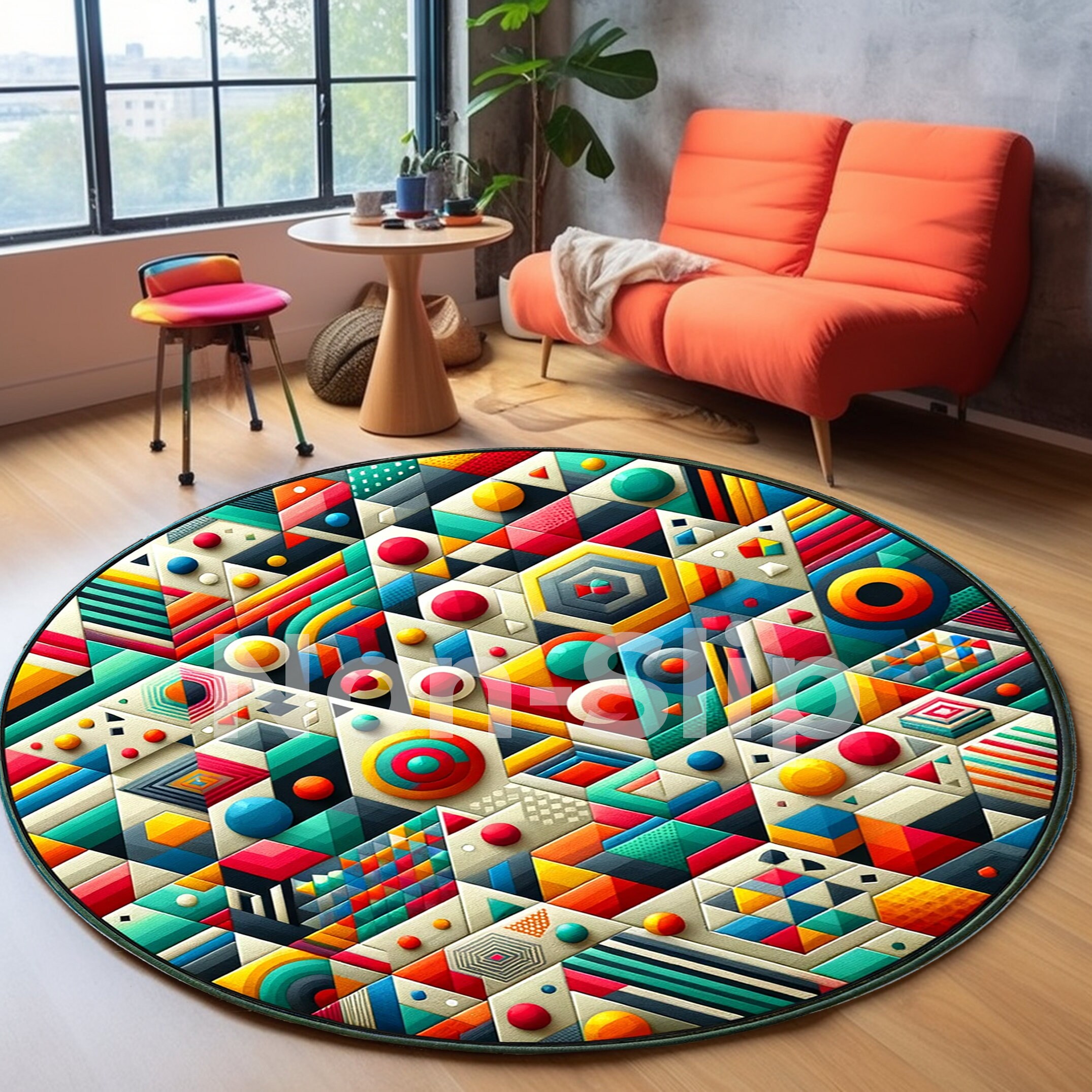 Game Room Rug, Digital Circle Rug, Large Round Rug, Modern Decor Rug ...