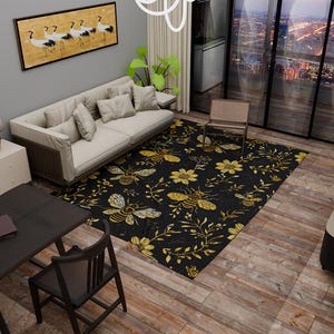 Bee pattern rug, Outdoor Non-slip rug, Washable rug, Honeybee patterned rug, Livingroom rug, Rectangular rug, Bedroom rug, Balcony rug