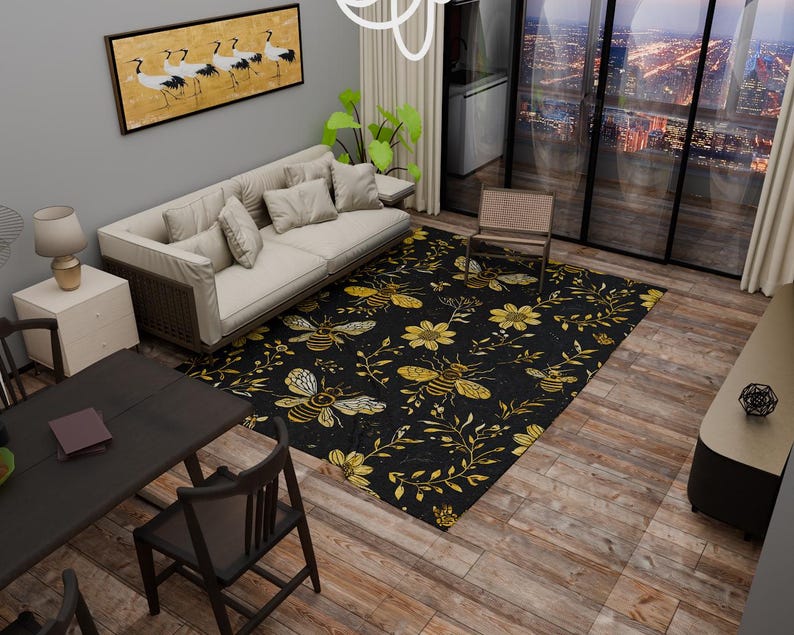 Bee pattern rug, Outdoor Non-slip rug, Washable rug, Honeybee patterned rug, Livingroom rug, Rectangular rug, Bedroom rug, Balcony rug