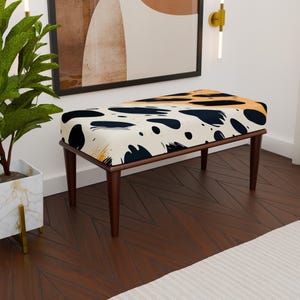 Banco moderno con estampado de leopardo, banco otomano elegante, banco organizador para entrada, banco llamativo, asiento con acento artístico, banco acogedor, H-248
