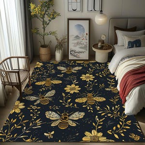 Bee Pattern Rug, Outdoor Non-slip Rug, Washable Rug, Honeybee Patterned ...