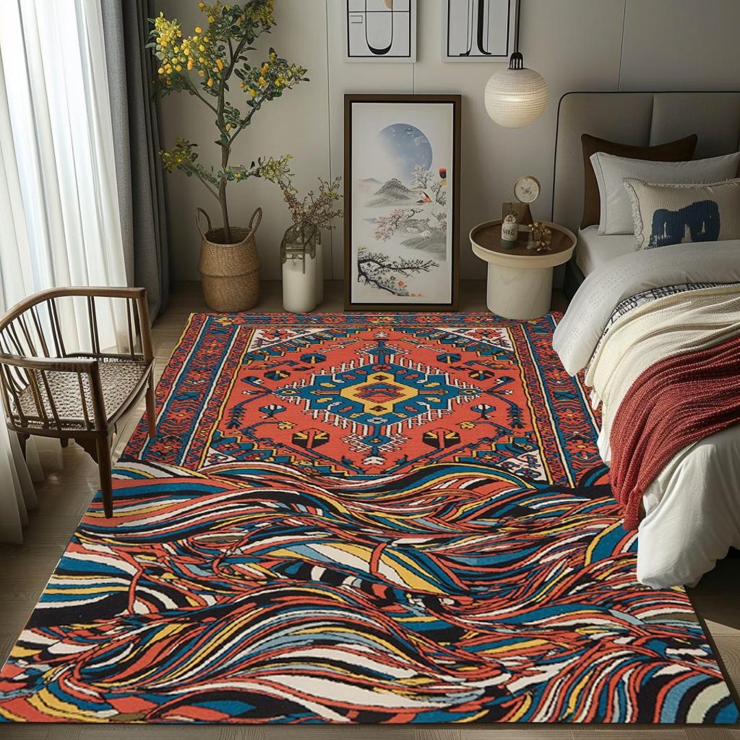 Functional Area Rig Ethnic Area Rug, Multicolor Rug, Functional Rug, Small Bath Mat, Dining ...