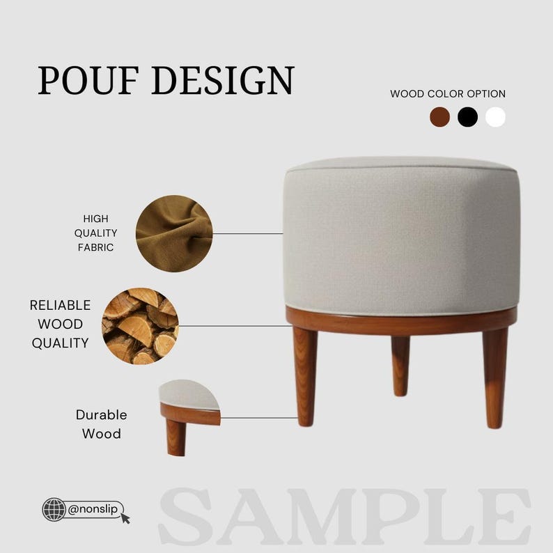 Ethnic design pouf, Floral footstool, Round ottoman bench, Gothic footrest, Living room furniture, Rustic hall stool, Round plant stand, F-9 image 11