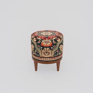Ethnic design pouf, Floral footstool, Round ottoman bench, Gothic footrest, Living room furniture, Rustic hall stool, Round plant stand, F-9