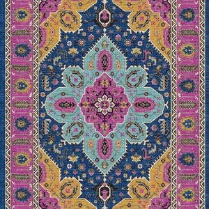 Coastal chic rug, Modern rug, Purple navy rug, Rug with leaf pattern, Floor rug, Bohemian rug, Medallion rug, Cotton rug, Area rug image 5